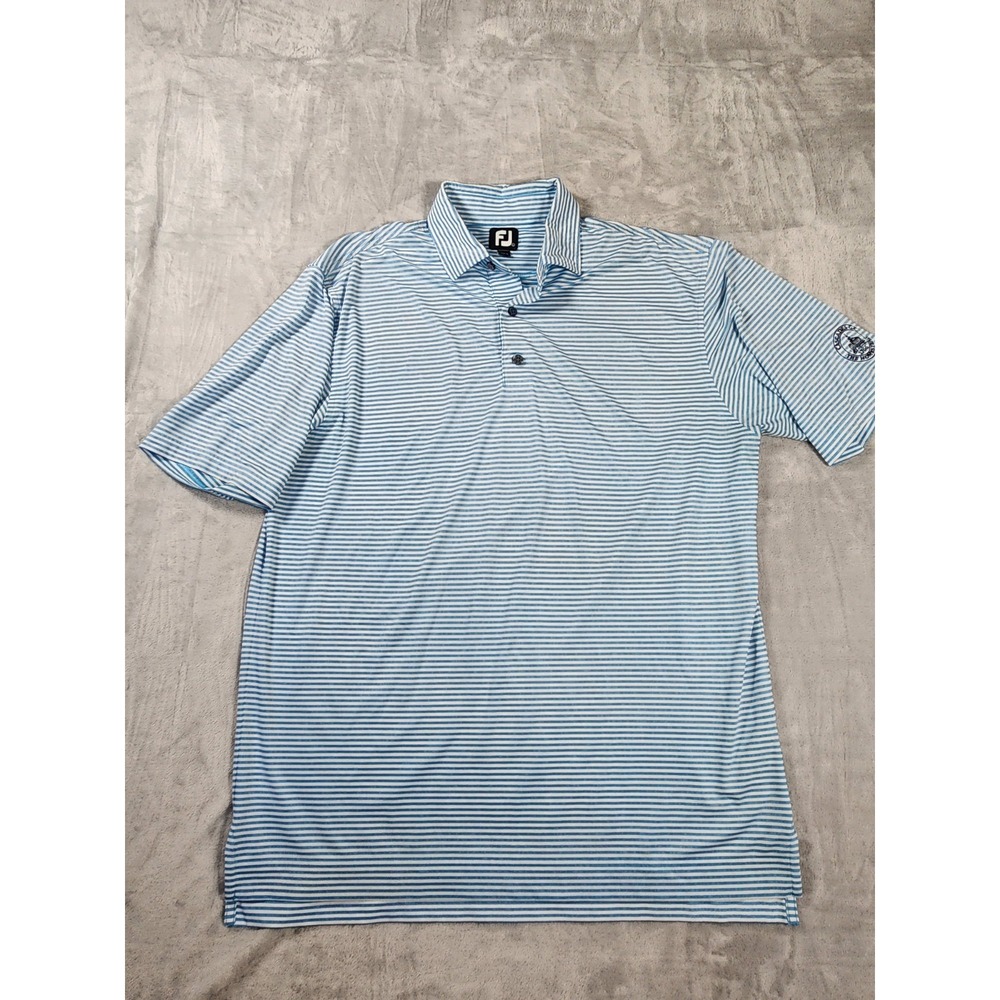 FootJoy FJ Polo Shirt Mens Large Blue White Striped Golf Performance Stretch‎